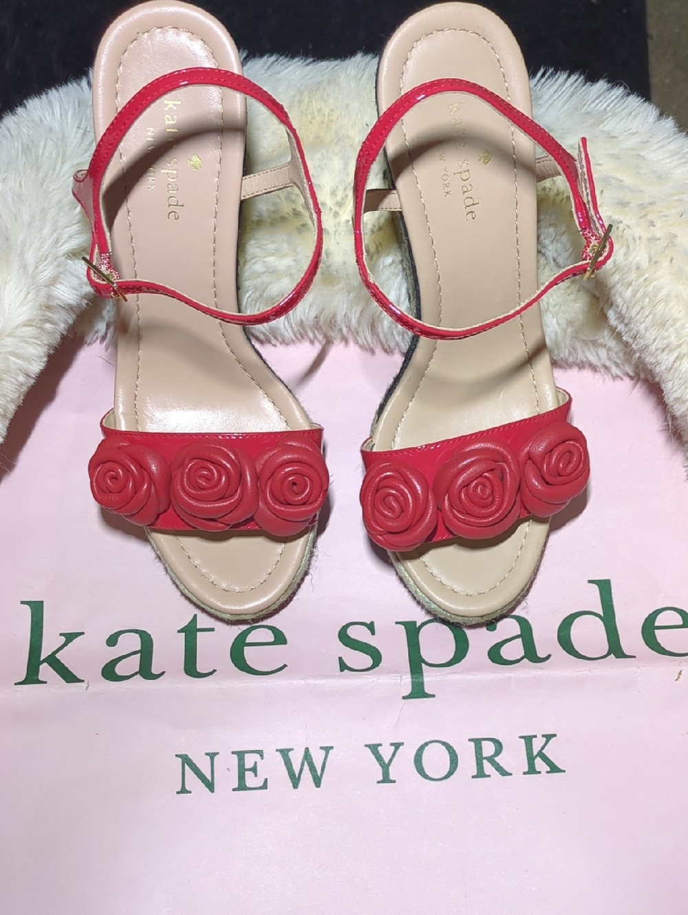 kate spade Red Rose-Strap Ankle-Wrap Sandals In Great Condition Size 7.5 $75